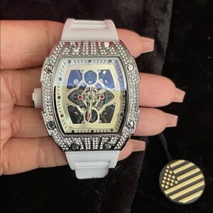 White Crystal-Accented Men’s Sport Watch